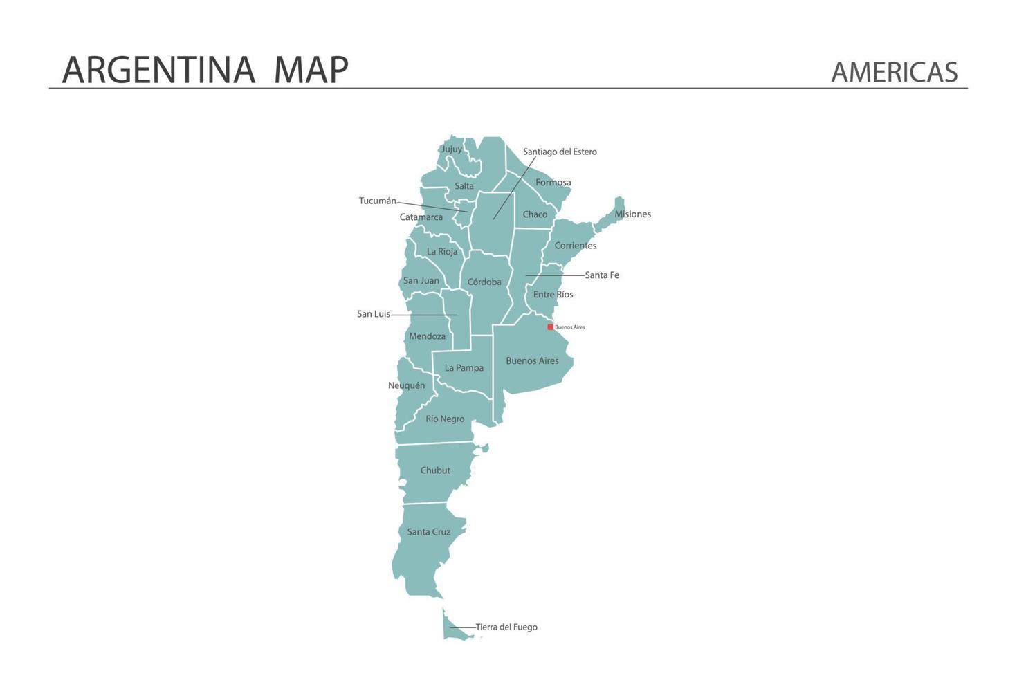 Argentina karta vektorillustration på vit bakgrund. karta har alla provinser och markera huvudstaden i argentina. vektor