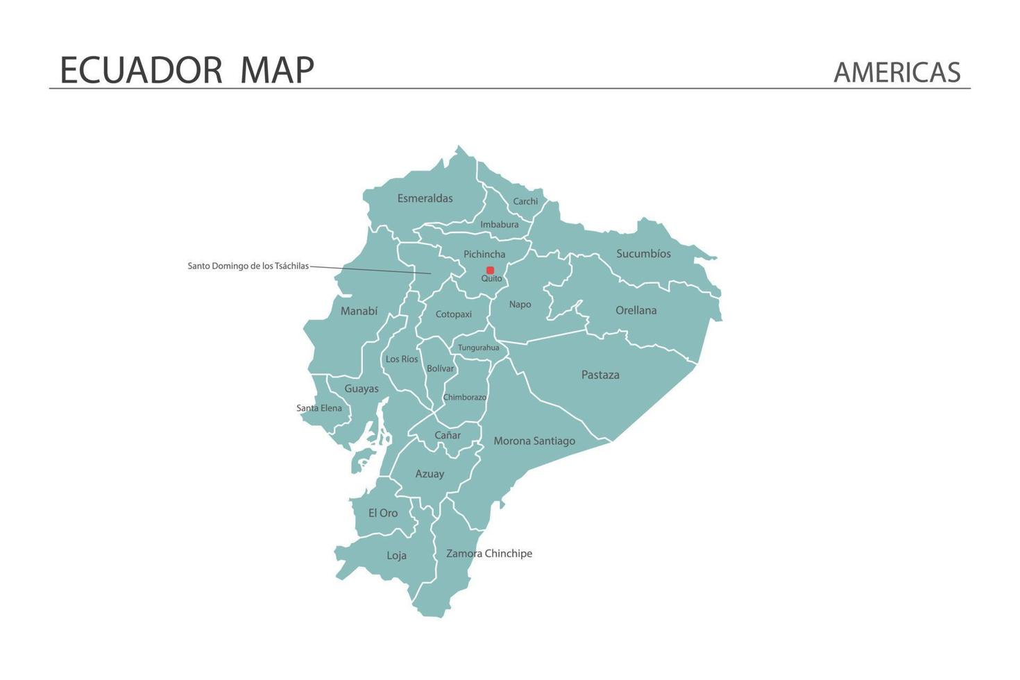 Ecuador-Kartenvektor auf weißem Hintergrund. Karte hat alle Provinzen und markiert die Hauptstadt von Ecuador. vektor