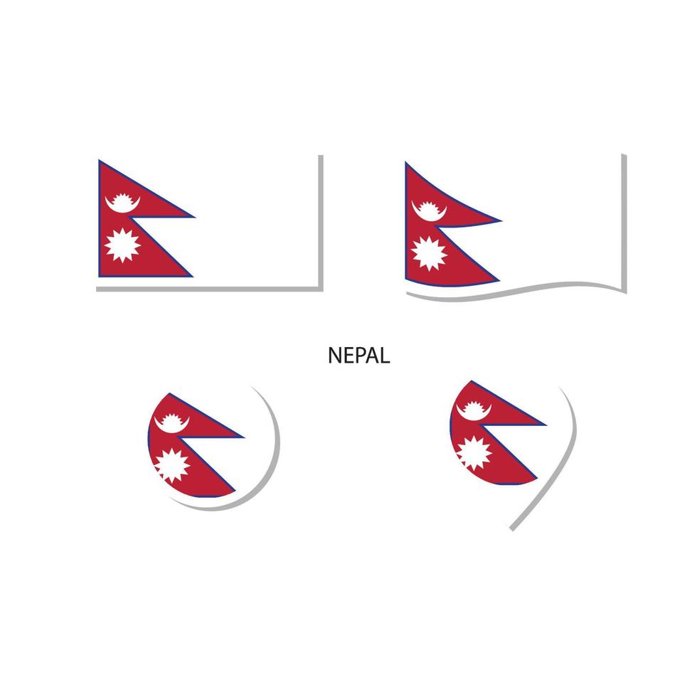 nepal flagga logotyp ikonuppsättning, rektangel platta ikoner, cirkulär form, markör med flaggor. vektor