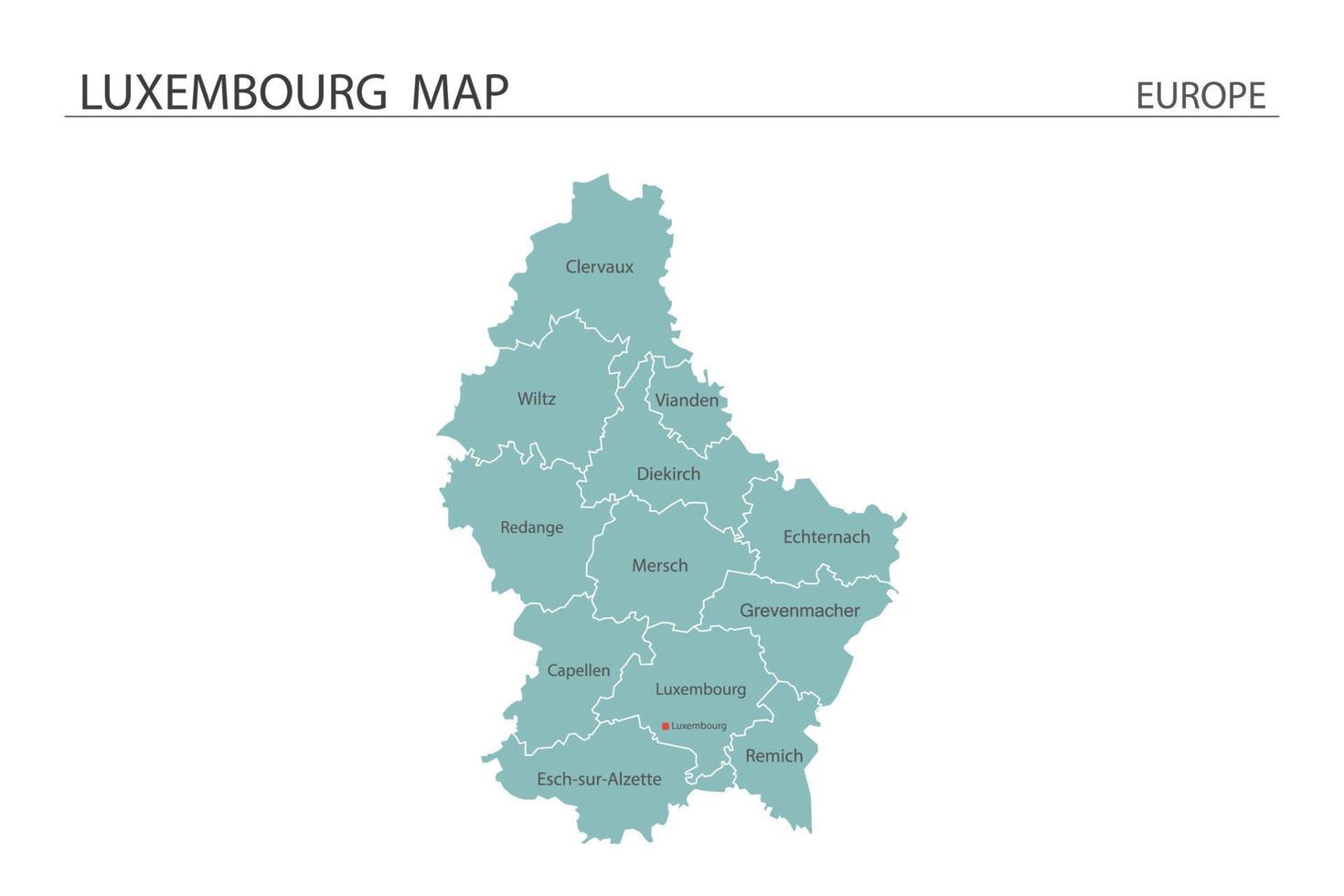 luxembourg karta vektor på vit bakgrund. karta har alla provinser och markera huvudstaden i luxembourg.