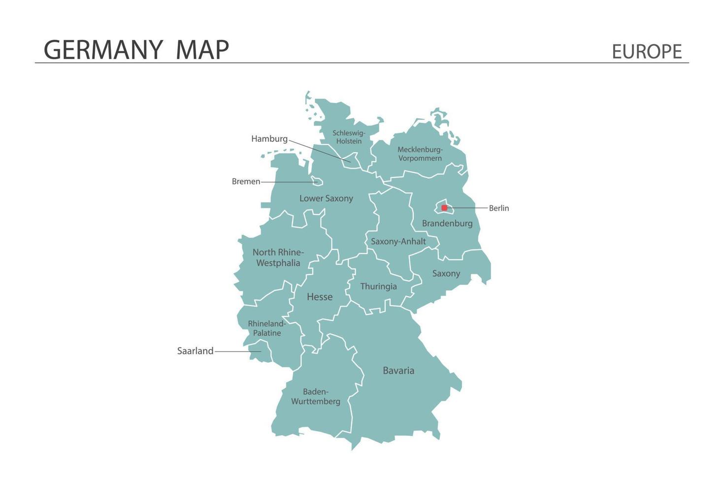 Tyskland karta vektor på vit bakgrund. kartan har alla provinser och markerar huvudstaden i Tyskland.