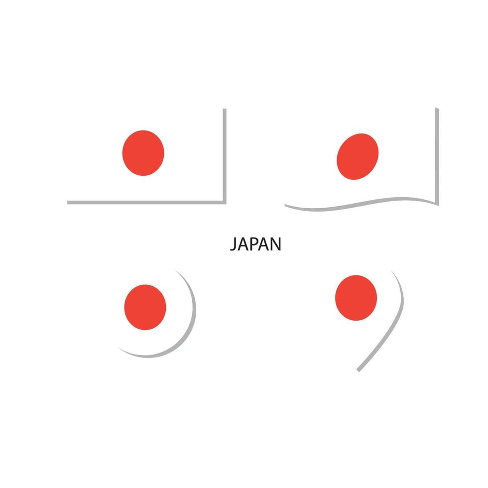 Japan flagga logotyp ikonuppsättning, rektangel platta ikoner, cirkulär form, markör med flaggor. vektor