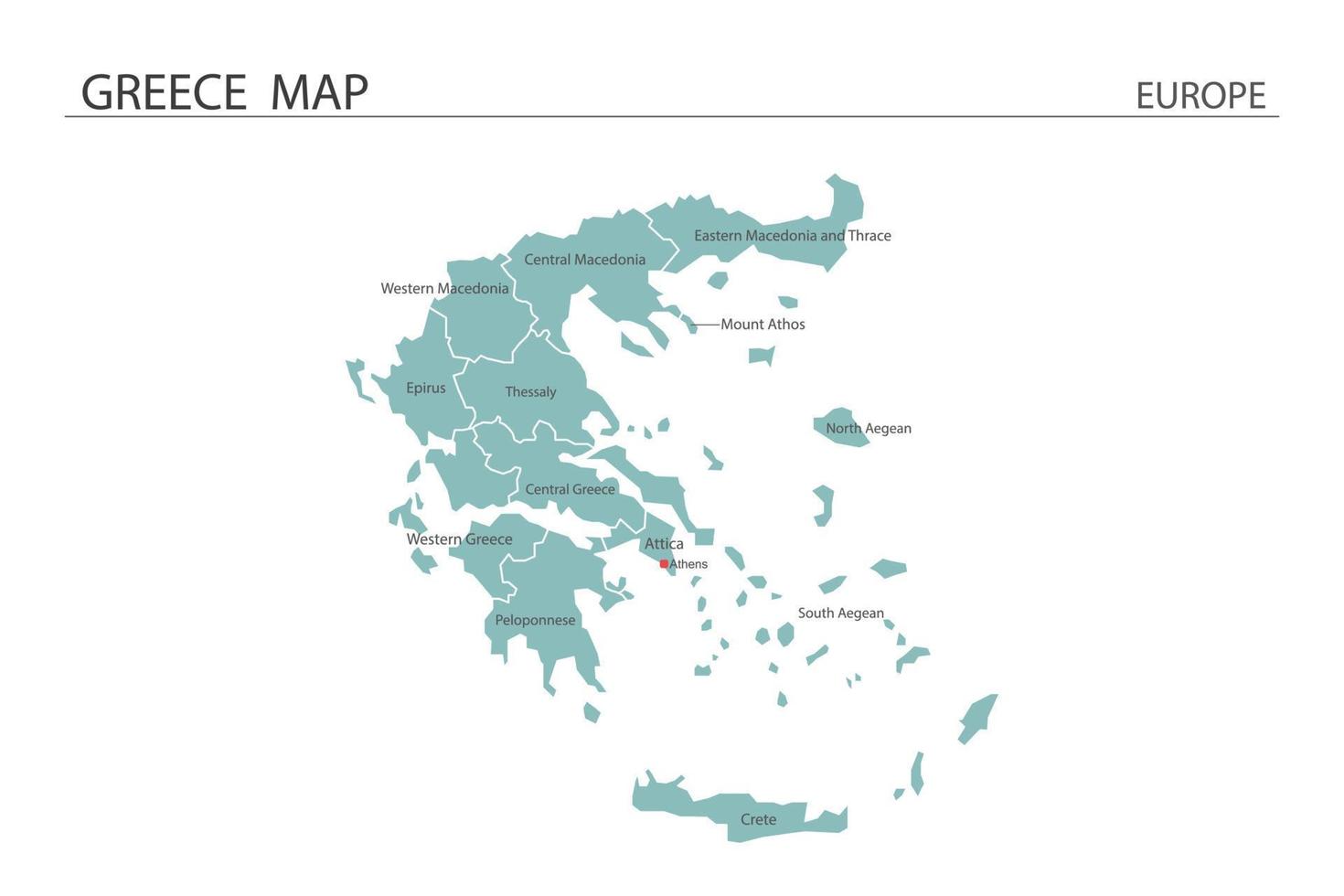 Griechenland Kartenvektor auf weißem Hintergrund. Karte hat alle Provinzen und markiert die Hauptstadt Griechenlands. vektor