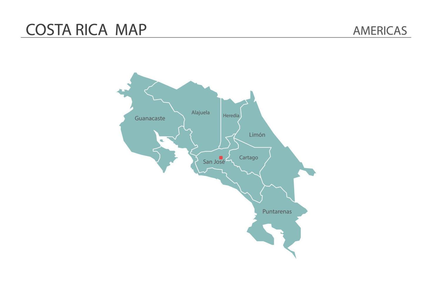 costa rica karta vektorillustration på vit bakgrund. karta har alla provinser och markera huvudstaden i costa rica. vektor