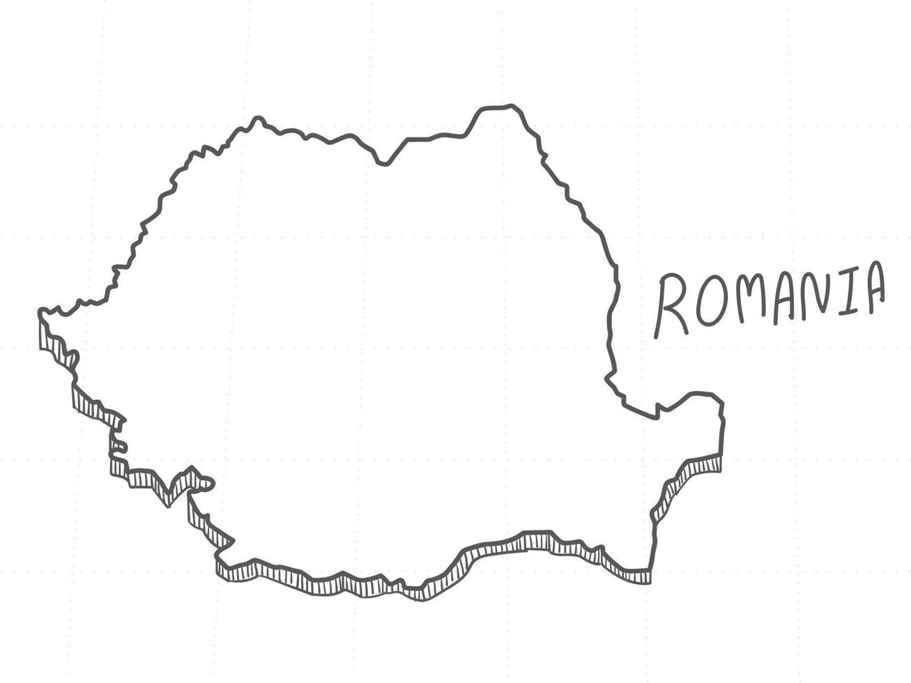 handritad av Rumänien 3d-karta på vit bakgrund. vektor