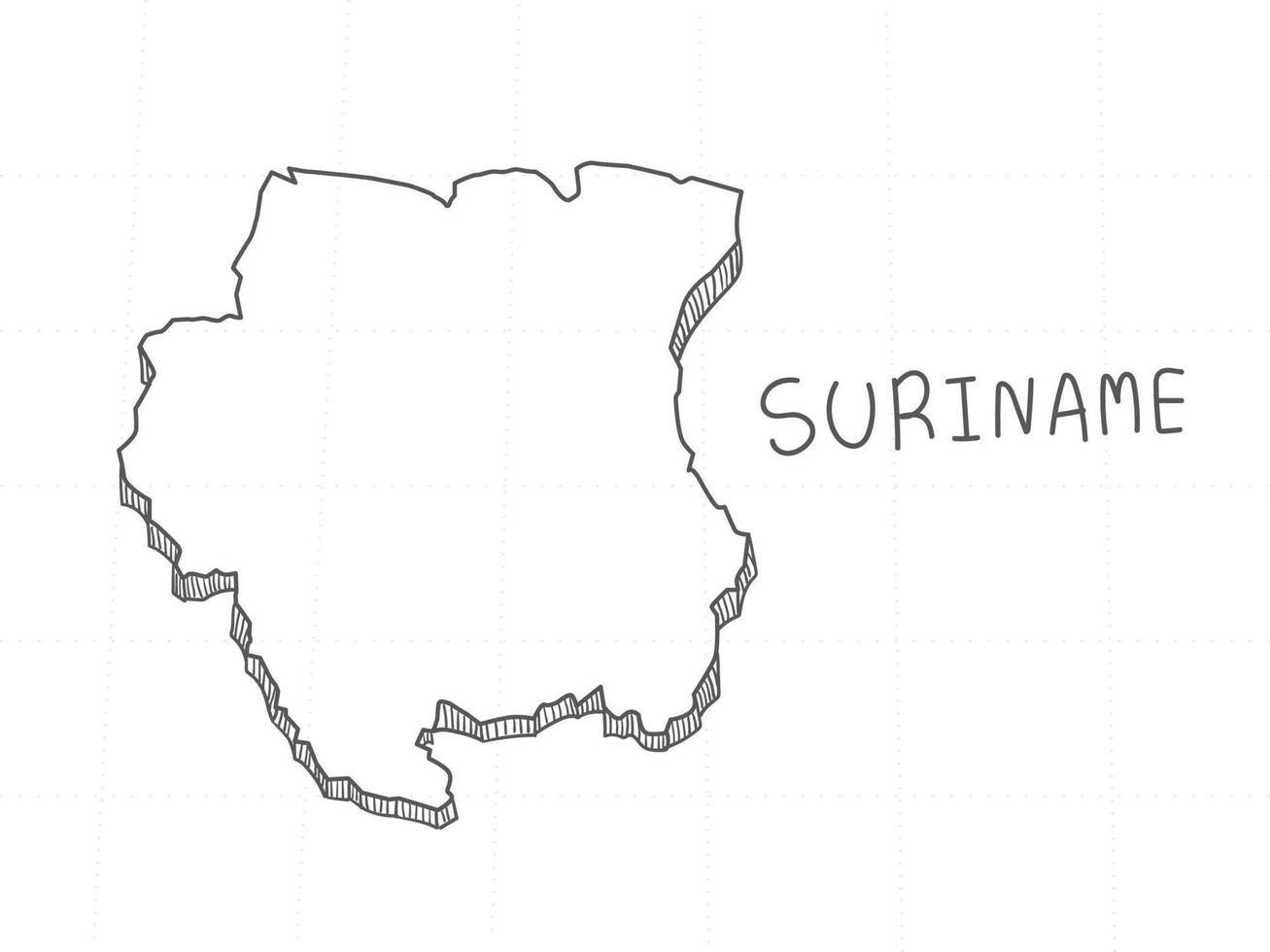 handritad över surinam 3d-karta på vit bakgrund. vektor