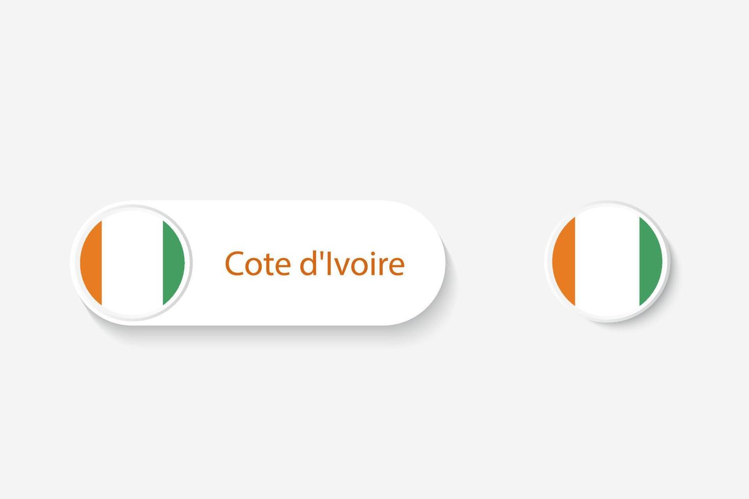 Côte d'Ivoire-Knopfflagge in Abbildung eines Ovals mit Wort von Côte d'Ivoire. und Knopfflagge Elfenbeinküste. vektor