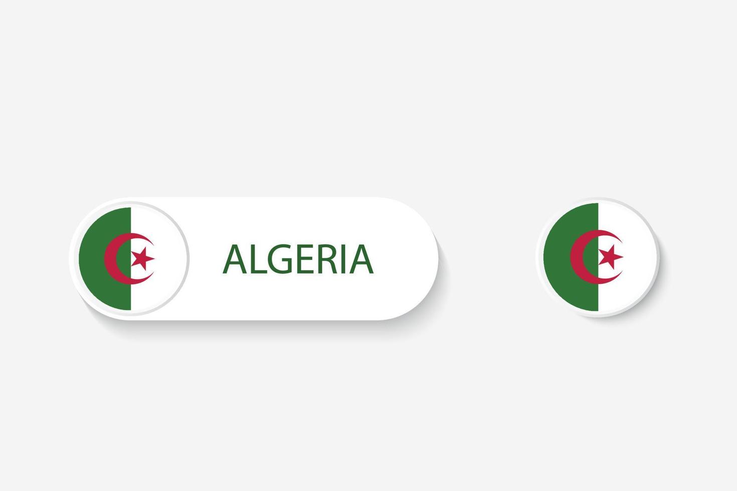 Algeriets knappflagga i illustration av oval formad med ordet om algeriet. och knappen flagga Algeriet . vektor