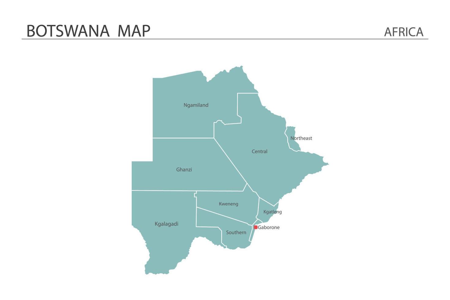 botswana-kartenvektorillustration auf weißem hintergrund. Karte haben alle Provinzen und markieren die Hauptstadt von Botswana. vektor