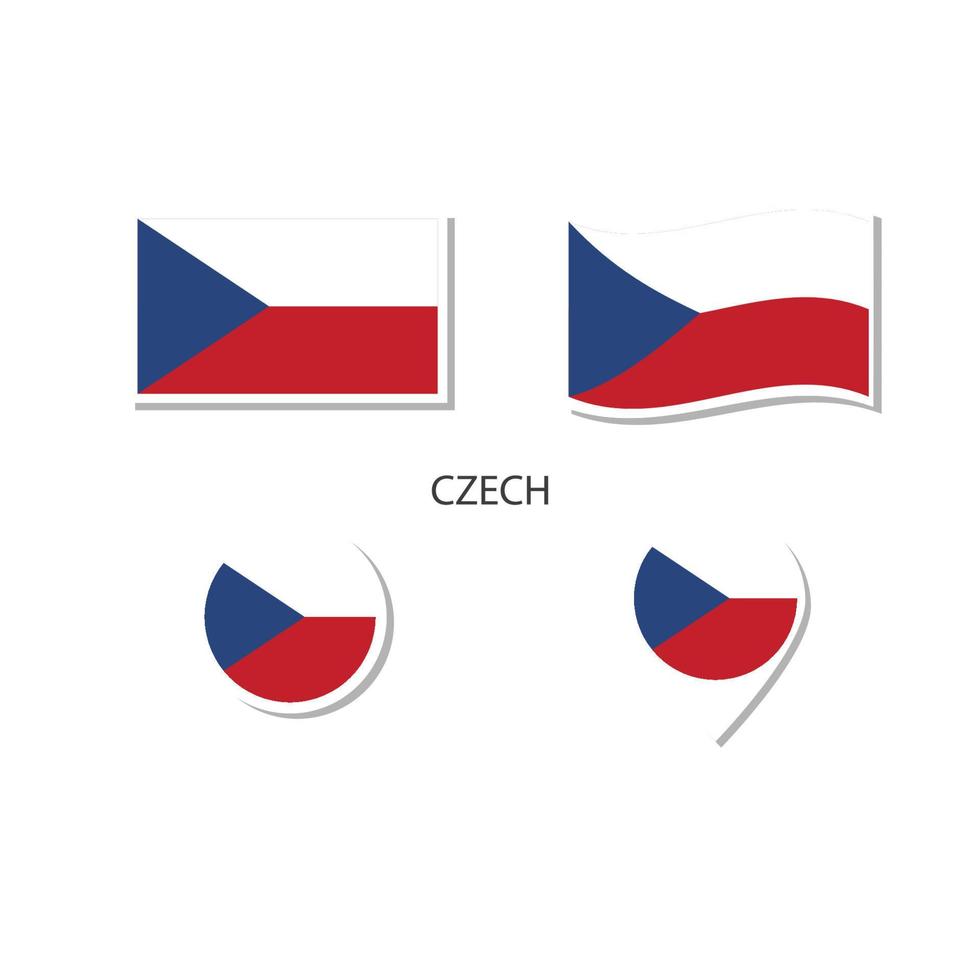 Logo-Icon-Set mit tschechischer Flagge, rechteckige flache Symbole, kreisförmige Form, Markierung mit Fahnen. vektor