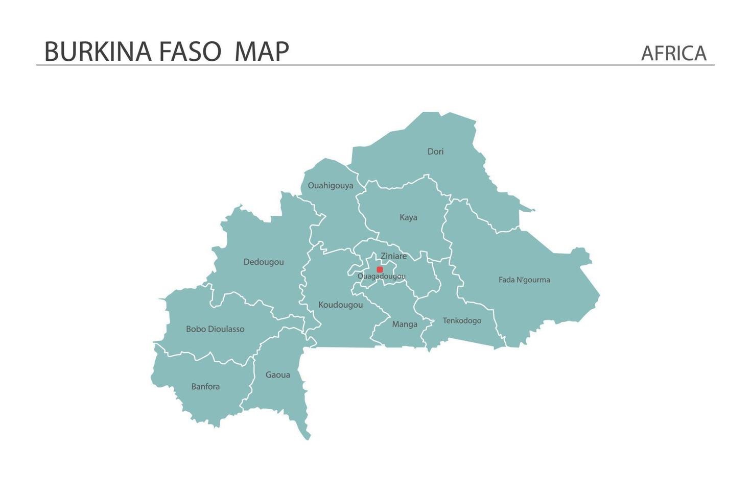 burkina faso-kartenvektorillustration auf weißem hintergrund. Karte haben alle Provinzen und markieren die Hauptstadt von Burkina Faso. vektor