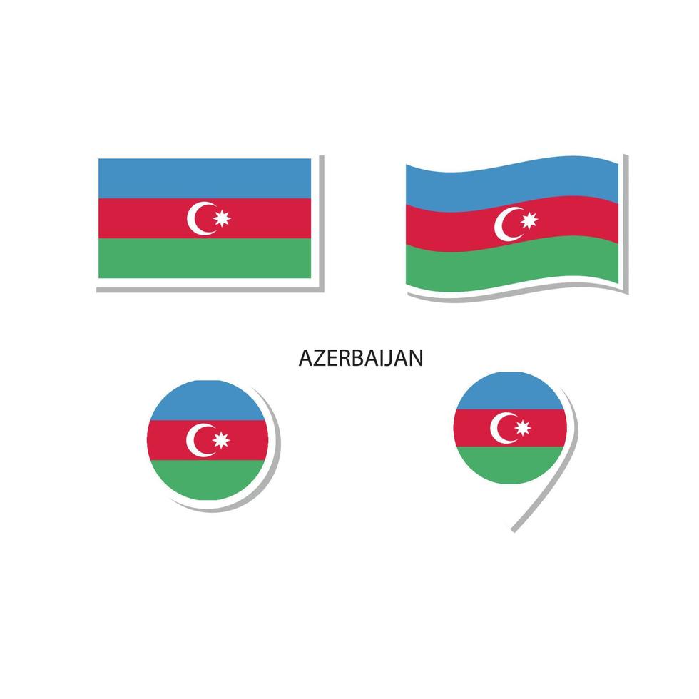 Aserbaidschan-Flaggen-Logo-Icon-Set, rechteckige flache Symbole, kreisförmige Form, Markierung mit Fahnen. vektor