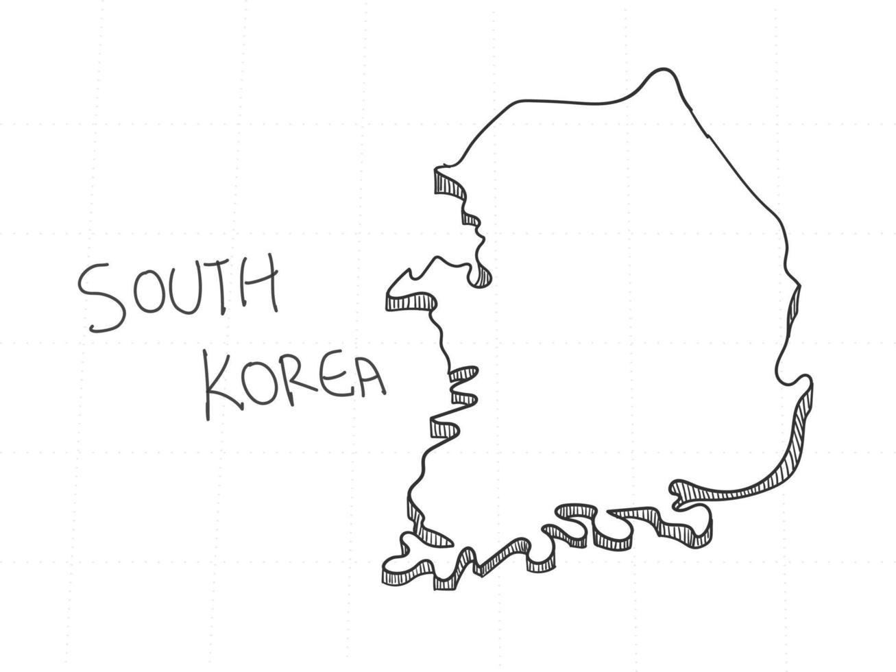 handritad av Sydkorea 3d-karta på vit bakgrund. vektor