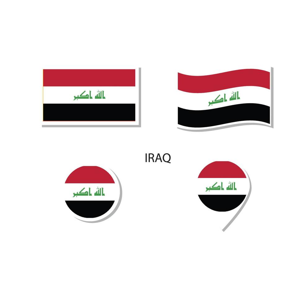 Irak flagga logotyp Ikonuppsättning, rektangel platta ikoner, cirkulär form, markör med flaggor. vektor