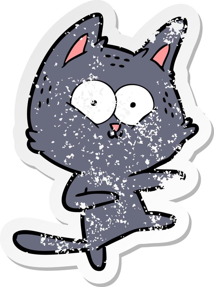 nödställda klistermärke av en tecknad katt som dansar vektor