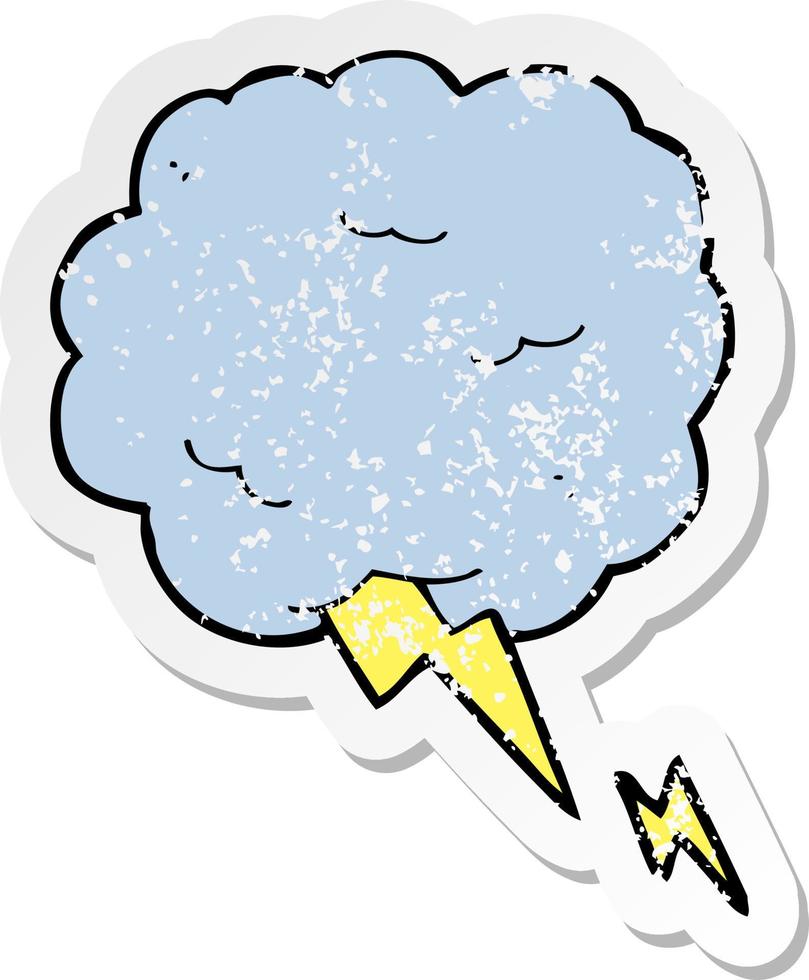 Retro beunruhigter Aufkleber eines Cartoon-Gewitterwolkensymbols vektor
