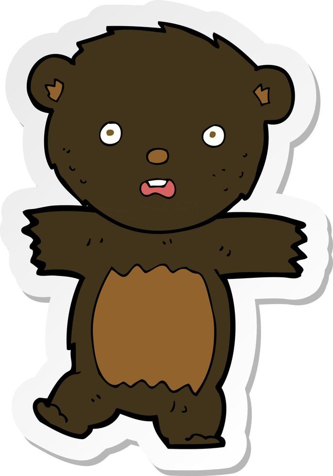 klistermärke av en tecknad chockad svart björnunge vektor
