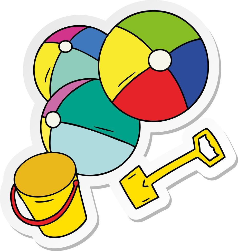 klistermärke tecknad doodle badbollar med en hink och spade vektor