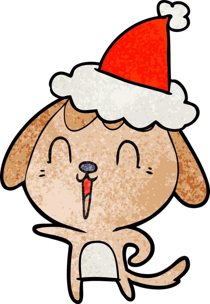 niedlicher strukturierter Cartoon eines Hundes, der Sankt-Hut trägt vektor