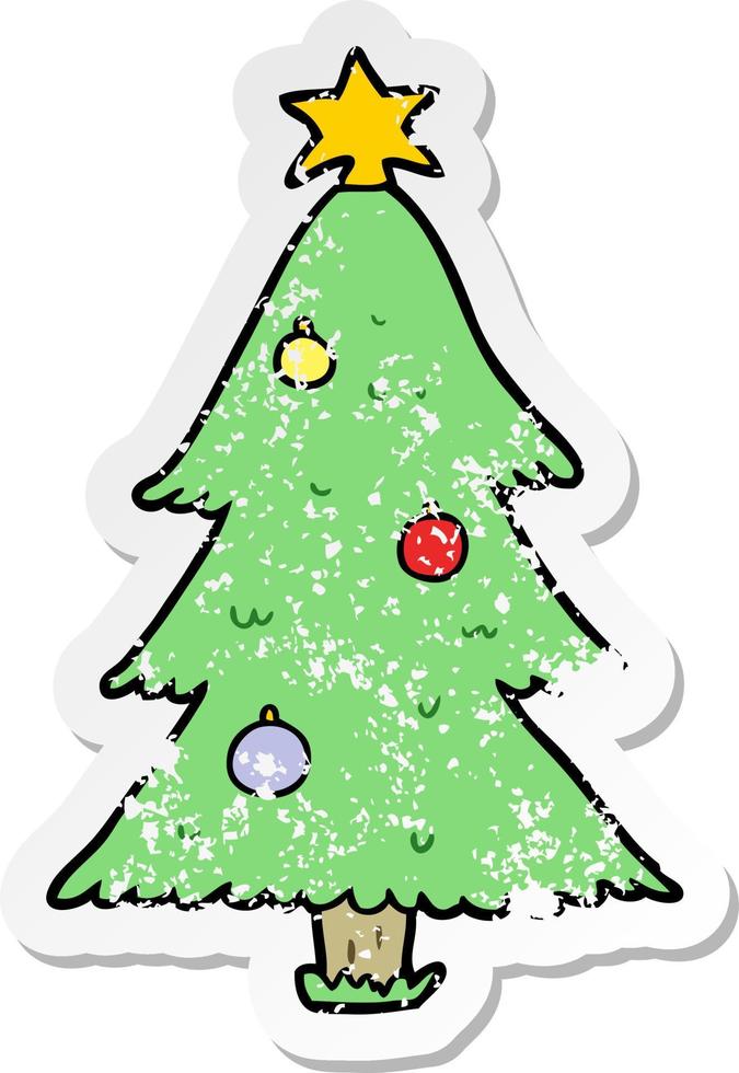 nödställda klistermärke av en tecknad julgran vektor