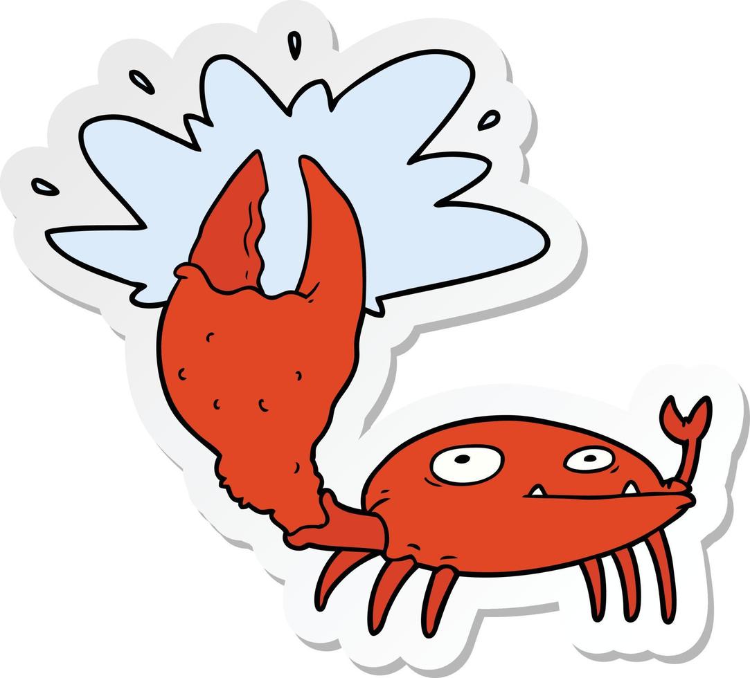 klistermärke av en tecknad krabba med stor klo vektor