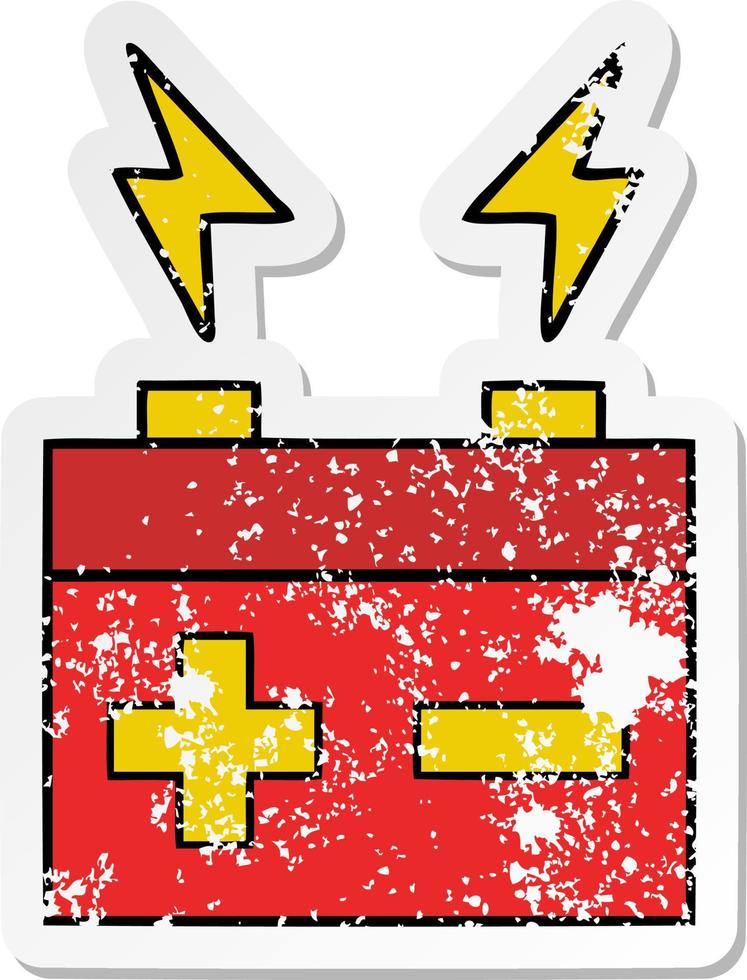 beunruhigter Aufkleber einer niedlichen Cartoon-Elektrobatterie vektor