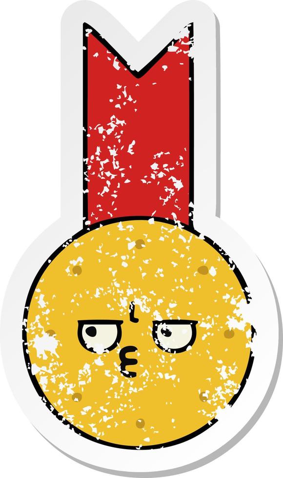 beunruhigter Aufkleber einer niedlichen Cartoon-Goldmedaille vektor