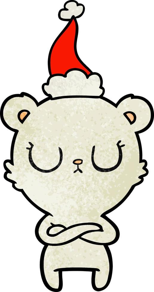 friedliche strukturierte Karikatur eines Eisbären mit Weihnachtsmütze vektor