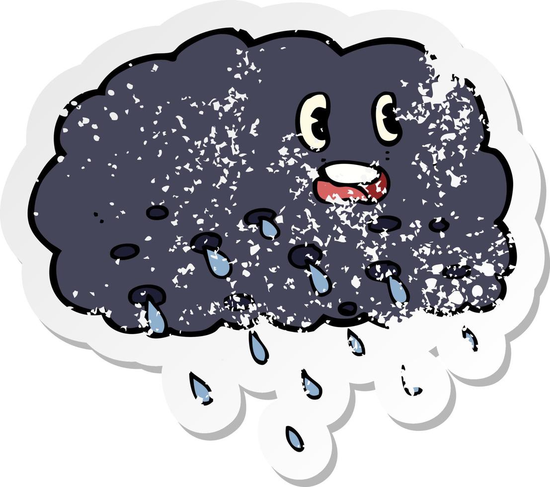 Retro beunruhigter Aufkleber einer Cartoon-Regenwolke vektor