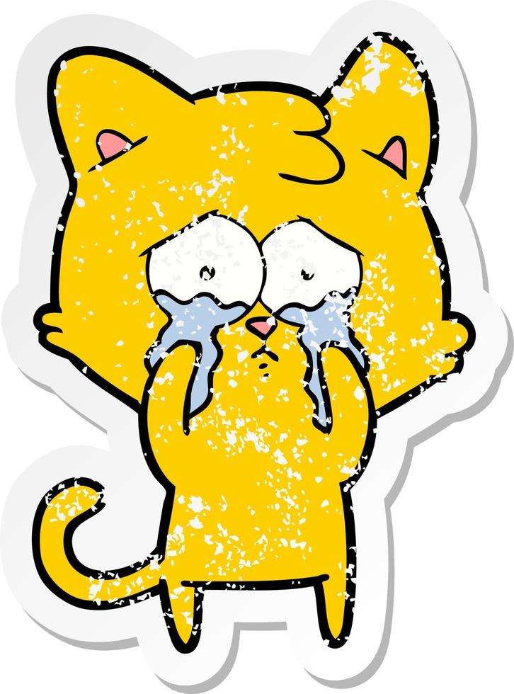 beunruhigter Aufkleber einer Cartoon-weinenden Katze vektor