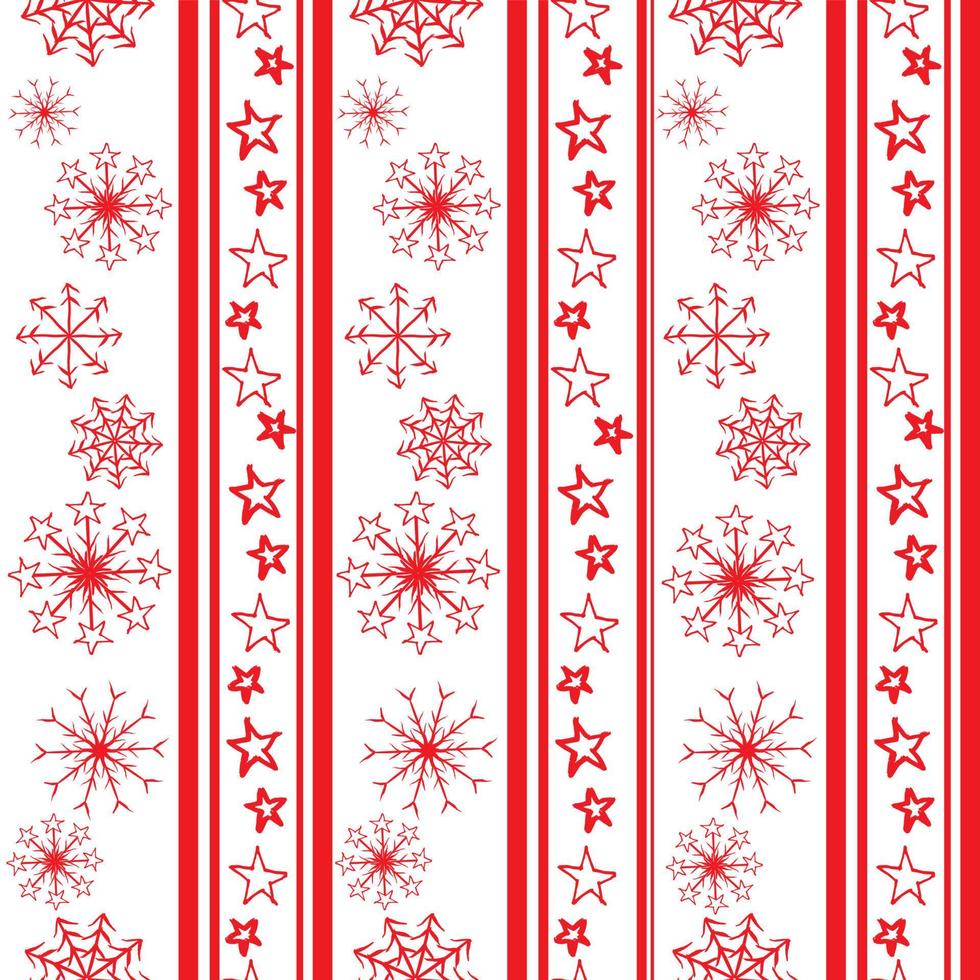 Nahtloses Vektor-Weihnachtsmuster mit roten Streifen von Sternen und Schneeflocken auf weißem Hintergrund. guter Druck für Geschenkpapier und Verpackungsdesign vektor
