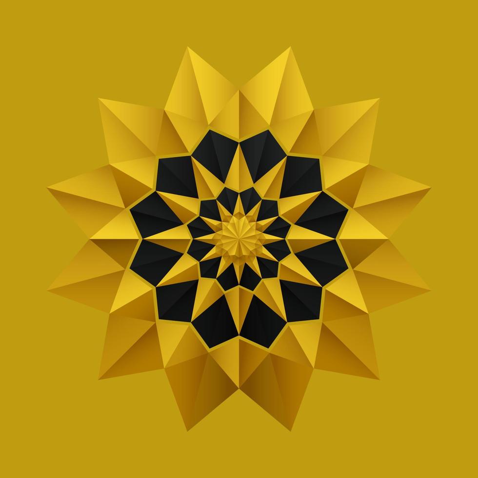 guld svart origami blommönster mandala 3d geometrisk form vektor