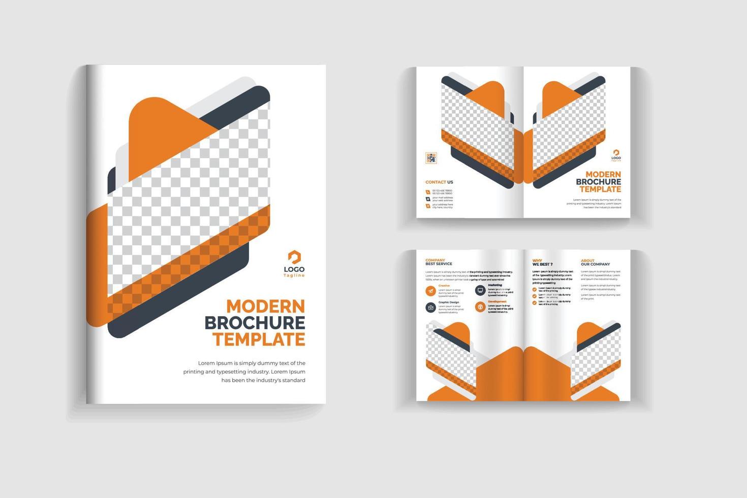 4 sidor ren och minimal mångsidig design av tvåfaldiga broschyrer eller företagsbroschyrdesign. fullständigt organiserad och redigerbar broschyrmalldesign. vektor