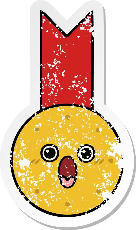 beunruhigter Aufkleber einer niedlichen Cartoon-Goldmedaille vektor