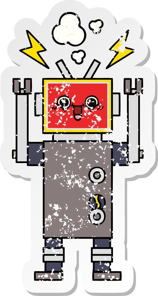 beunruhigter Aufkleber eines glücklichen Roboters der niedlichen Karikatur vektor