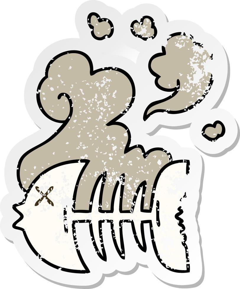 beunruhigter Aufkleber eines skurrilen, handgezeichneten Cartoon-Toten-Fischskeletts vektor