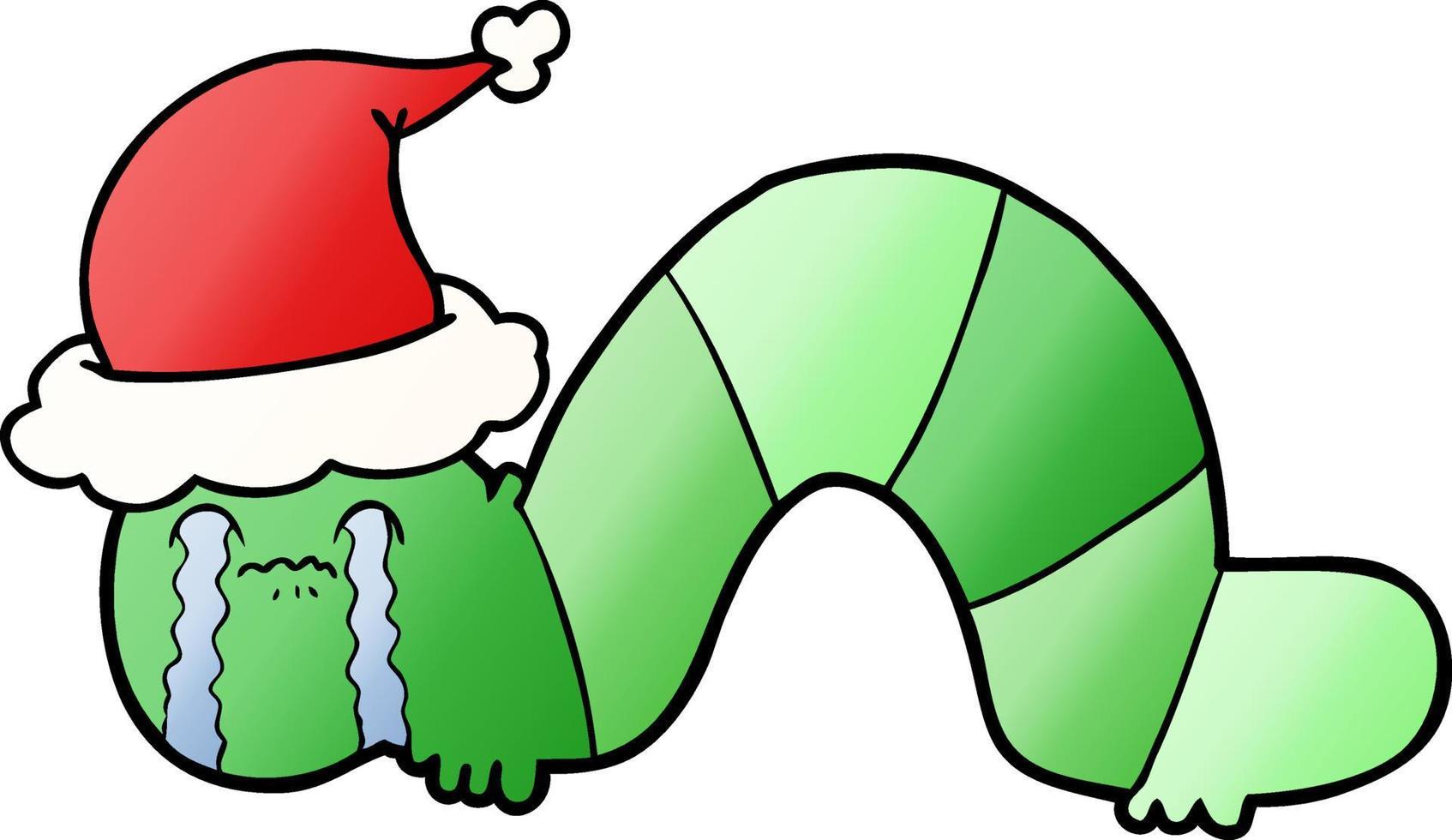 Steigungskarikatur einer Raupe, die besessen von seinem Bedauern ist, eine Weihnachtsmütze zu tragen vektor