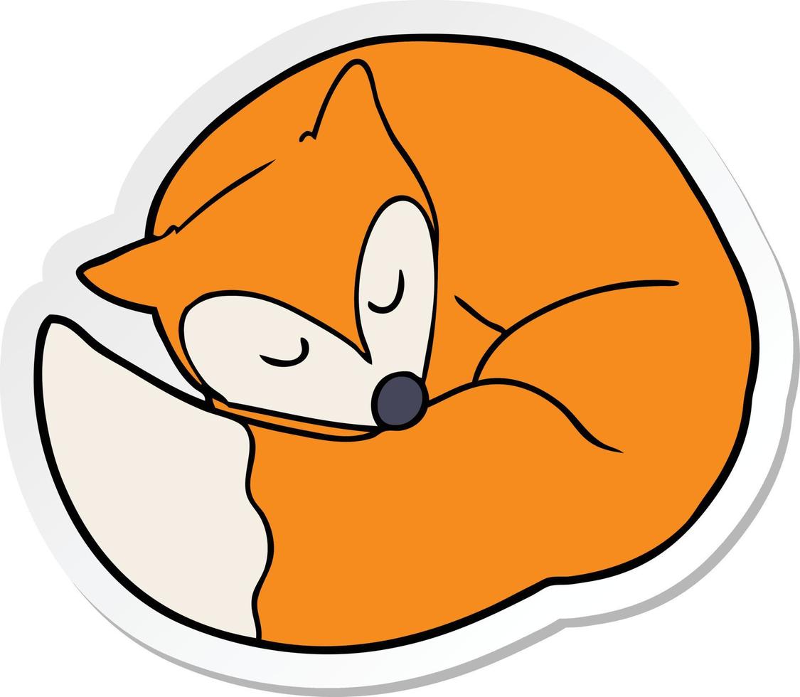 klistermärke av en tecknad sovande räv vektor
