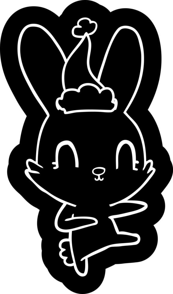 söt tecknad ikon av en kanin som dansar bär tomtehatt vektor