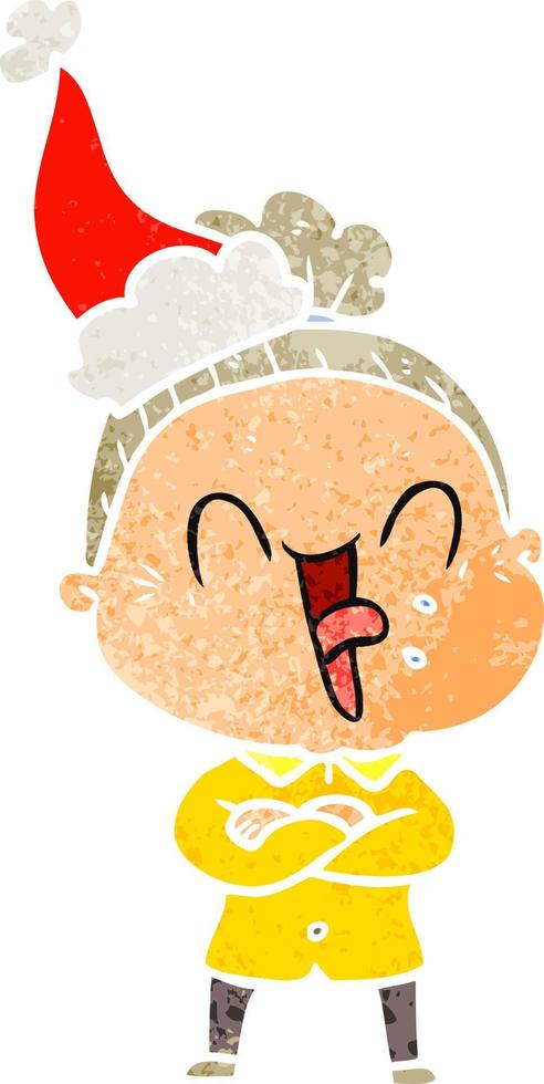 Retro-Karikatur einer glücklichen alten Frau mit Weihnachtsmütze vektor