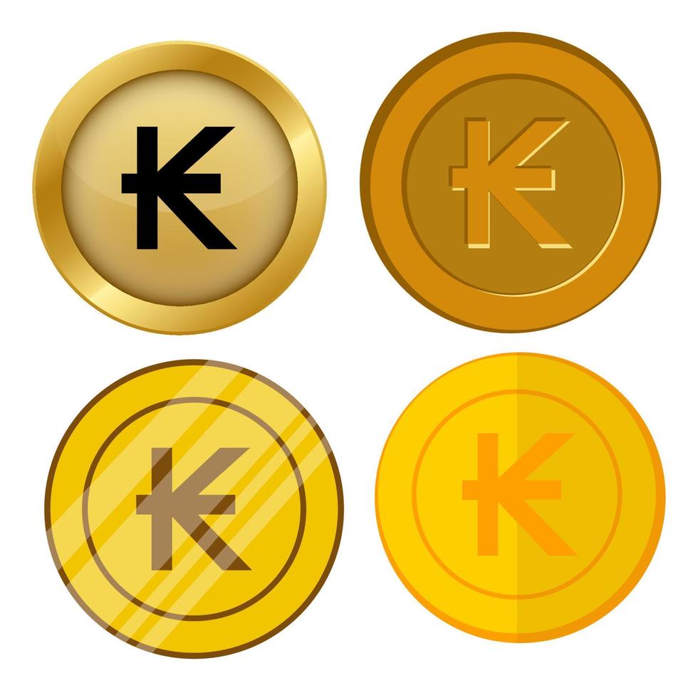 fyra olika stil guldmynt med kip valuta symbol vektor set