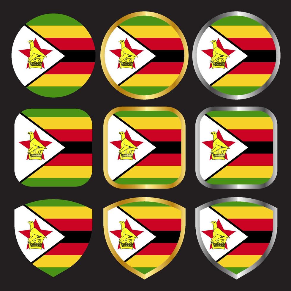 zimbabwe flagga vektor ikonuppsättning med guld och silver kant