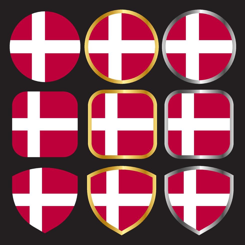 Dänemark-Flaggenvektorsymbol mit Gold- und Silberrand vektor