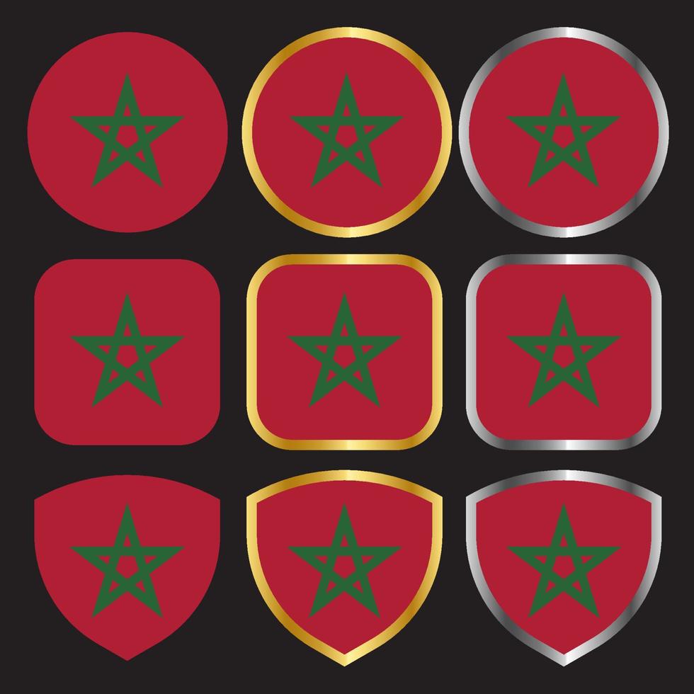 Marocko flagga vektor ikonuppsättning med guld och silver kant-01