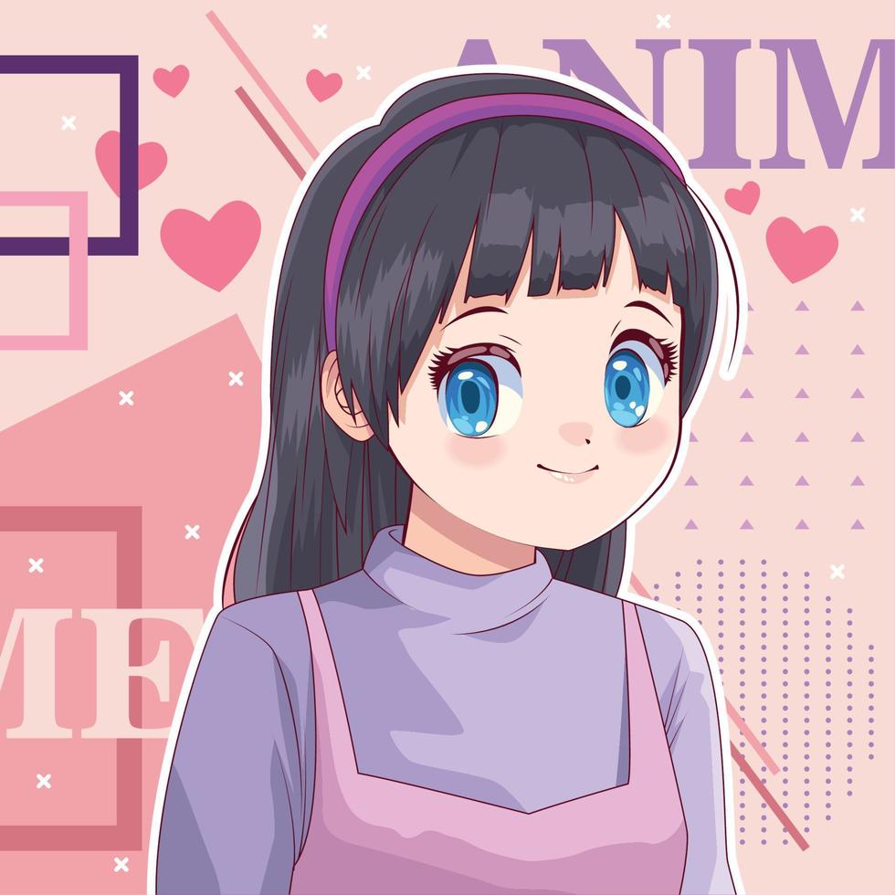 flicka och hjärtan anime vektor