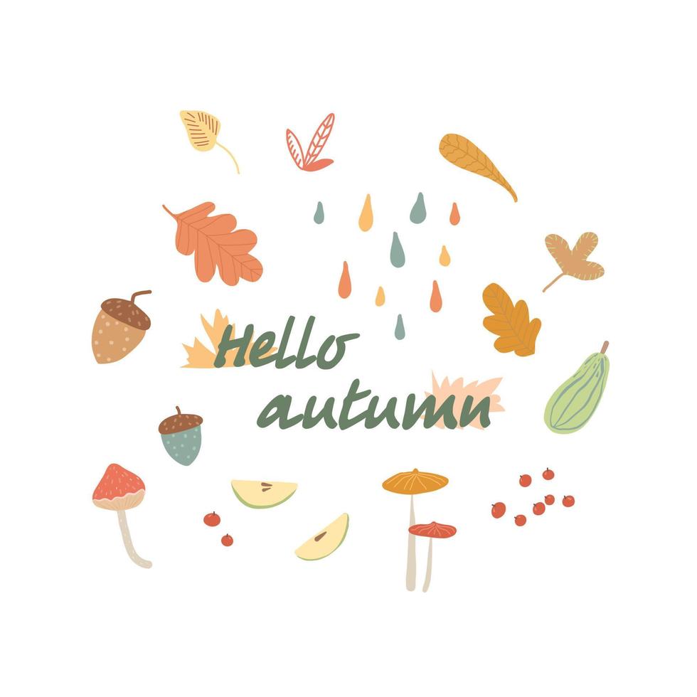 Herbst eingestellt. gezeichnete Blätter, Eicheln, Beeren. Herbstthema für Postkarten, Plakate, Werbung. vektor