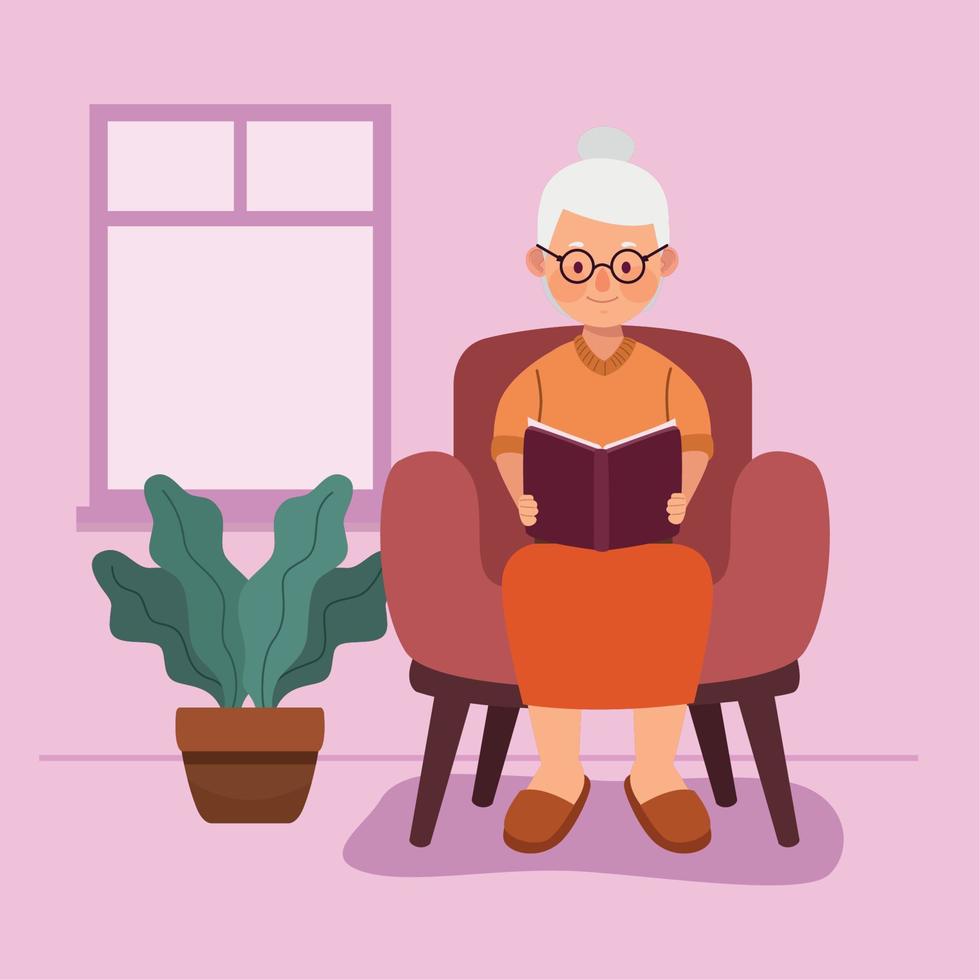 gammal kvinna läser vektor