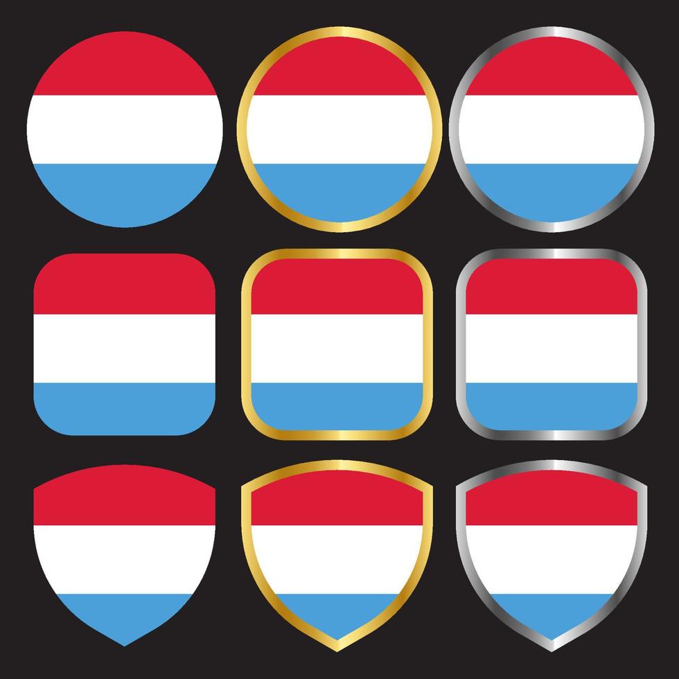 luxembourg flagga vektor ikonuppsättning med guld och silver kant