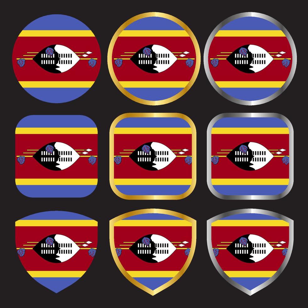 Swaziland flagga vektor ikonuppsättning med guld och silver kant