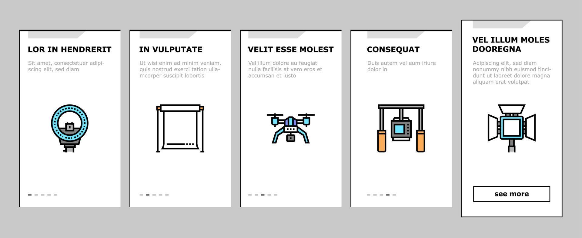 Onboarding-Symbole für Fotografiegeräte setzen Vektor